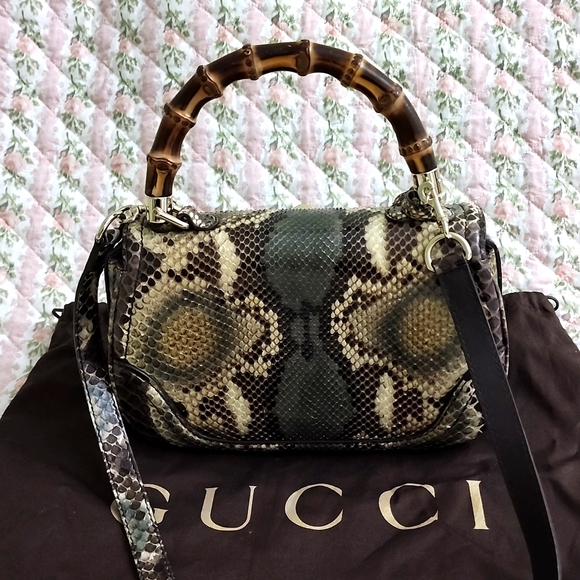 NWT Limited edition Gucci Python bamboo top handle bag exotic snakeskin strap - Picture 7 of 17
